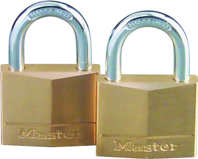 Master Lock 140T Padlock, 1-9/16 in W Body, Keyed Alike Key, 1/4 in Dia Shackle, Steel Shackle, Solid Brass Body