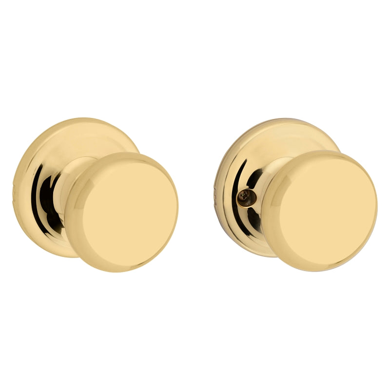 Kwikset 720J 3CP6AL Passage Knob, Polished Brass, 1-3/8 to 1-3/4 in Thick Door, 2-1/4 in Strike