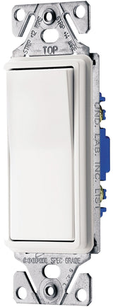 Eaton Wiring Devices 7500 Series C7503W-SP-L Rocker Switch, 15 A, 120/277 V, 3-Way, Lead Wire Terminal, White