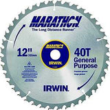 Irwin Marathon 14080 Table Saw Blade, 12 in Dia, 1 in Arbor, 40-Teeth, Carbide Cutting Edge