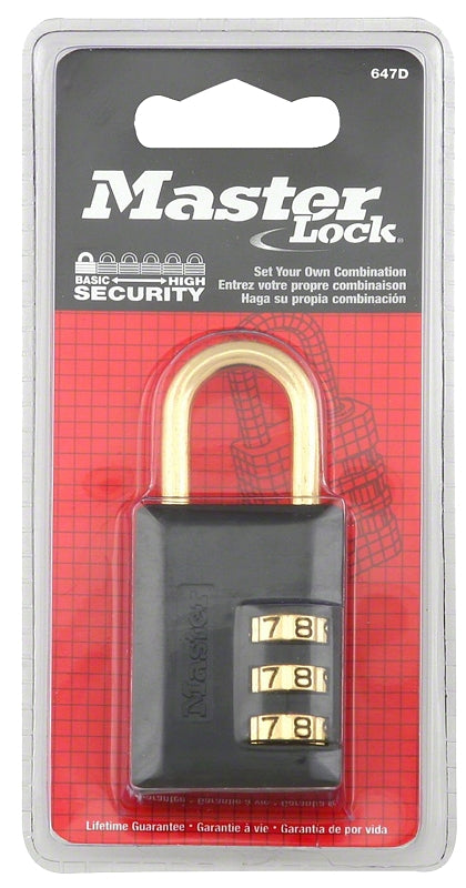 Master Lock 647D Padlock, Resettable Combination Key, 3/16 in Dia Shackle, 7/8 in H Shackle, Steel Shackle, Zinc Body