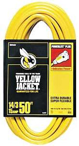 CCI 2887 Extension Cord, 14 AWG Cable, 50 ft L, 15 A, 125 V, Yellow