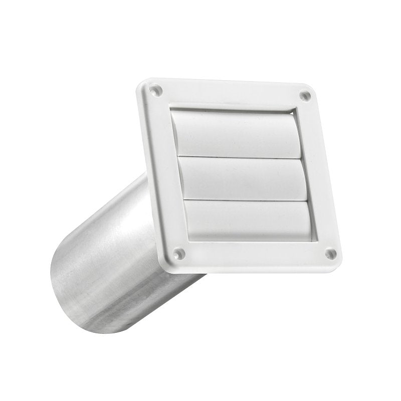 Lambro 267WS Louvered Vent, 5.44 in Dia, 10.63 in L, Plastic, White, Wall Installation