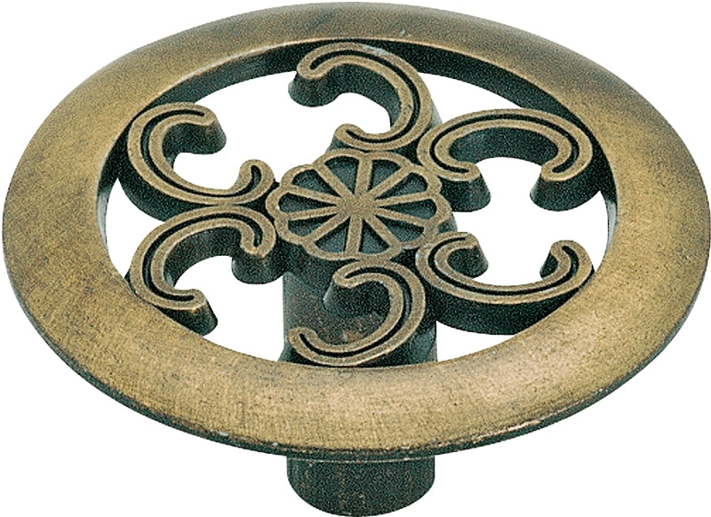 Amerock 890ABS Cabinet Knob, 3/4 in Projection, Traditional, 1-1/2 in, Zinc, Antique Brass