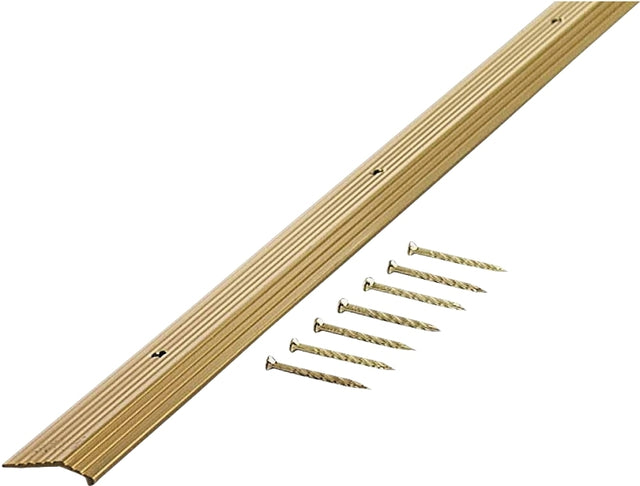 M-D 79004 Carpet Trim, 36 in L, 7/8 in W, Fluted Surface, Aluminum, Satin Brass