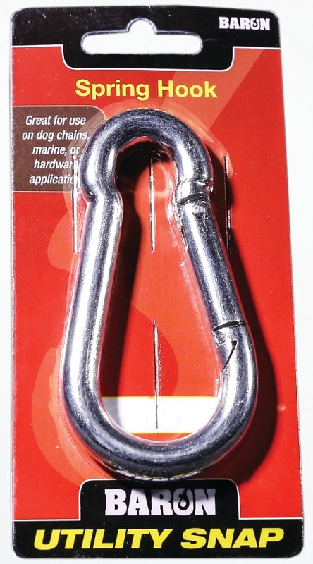 Baron C-2450-1/2 Spring Hook Snap Link, 600 lb Working Load, Steel, Nickel