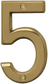Hy-Ko BR-42PB, Prestige Series BR-42PB/5 House Number, Character: 5, 4 in H Character, Solid Brass, Pack of 3