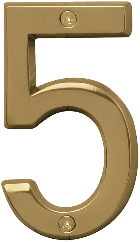Hy-Ko BR-42PB, Prestige Series BR-42PB/5 House Number, Character: 5, 4 in H Character, Solid Brass, Pack of 3