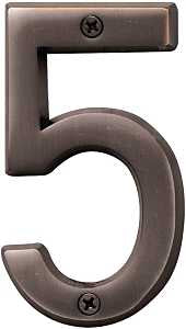 Hy-Ko Prestige Series BR-42OWB/5 House Number, Character: 5, 4 in H Character, Bronze Character, Solid Brass, Pack of 3