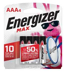 Energizer E92BP-4 Battery, 1.5 V Battery, 1250 mAh, AAA Battery, Alkaline, Manganese Dioxide, Zinc, 4/PK