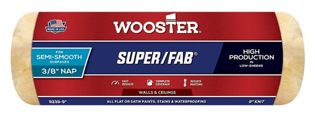 Wooster Super/Fab R239-9 Roller Cover, 3/8 in Thick Nap, 9 in L, Fabric Cover, Golden Yellow