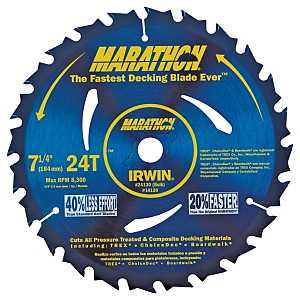 Irwin Marathon 14130 Circular Saw Blade, 7-1/4 in Dia, 5/8 in Arbor, 24-Teeth, Carbide Cutting Edge