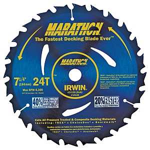 Irwin Marathon 24130 Circular Saw Blade, 7-1/4 in Dia, 5/8 in Arbor, 24-Teeth, Carbide Cutting Edge, Pack of 10