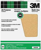 3M 99404 Sandpaper Sheet, Tan, 11 in L, 9 in W, Medium, 100 Grit, Aluminum Oxide Abrasive, Paper Backing