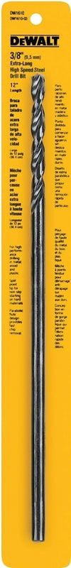 DEWALT DW1610 Drill Bit, 3/8 in Dia, 12 in OAL, Spiral Flute, 3/8 in Dia Shank, Round Shank