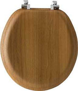 Bemis 9601CP 378 Traditional Toilet Seat, Round, Wood, Natural Oak, Chrome Hinge