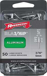Arrow RLA3/16IP Pop Rivet, Long, 1/2 in Grip, 1/2 in L, Aluminum, 50/PK