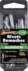 Arrow RLA3/16 Pop Rivet, Long, 1/2 in Grip, 1/2 in L, Aluminum, Silver, 12/PK