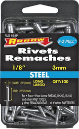 Arrow RLS1/8IP Pop Rivet, Long, 1/2 in Grip, 1/2 in L, Steel, 100/PK