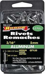 Arrow RMA3/16IP Pop Rivet, Medium, 1/4 in Grip, 1/4 in L, Aluminum, Gray, 50/PK