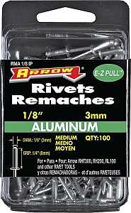 Arrow RMA1/8IP Pop Rivet, Medium, 1/4 in Grip, 1/4 in L, Aluminum, 100/PK