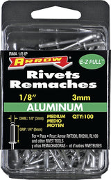 Arrow RMA1/8IP Pop Rivet, Medium, 1/4 in Grip, 1/4 in L, Aluminum, 100/PK