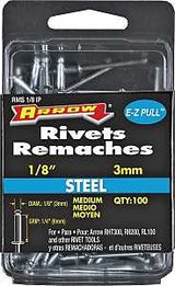 Arrow RMS1/8IP Pop Rivet, Medium, 1/4 in Grip, 1/4 in L, Steel, 100/PK