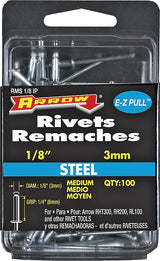 Arrow RMS1/8IP Pop Rivet, Medium, 1/4 in Grip, 1/4 in L, Steel, 100/PK