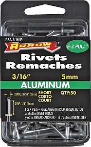 Arrow RSA3/16IP Pop Rivet, Short, 1/8 in Grip, 1/8 in L, Aluminum, Gray, 50/PK