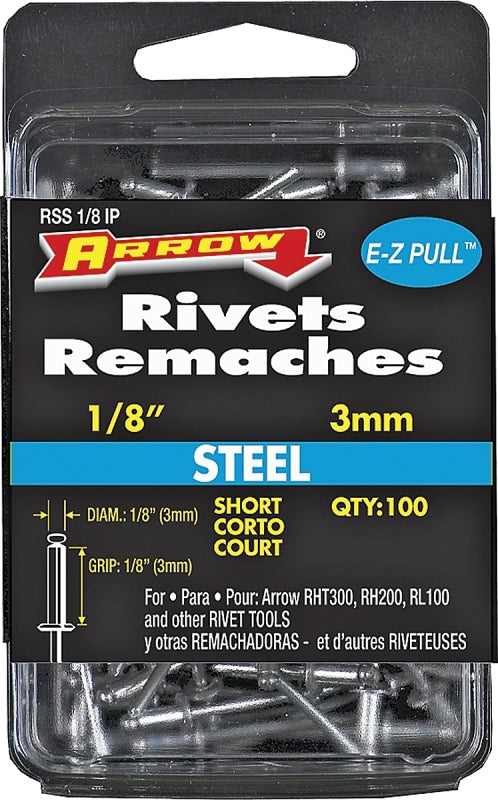 Arrow RSS1/8IP Pop Rivet, Short, 1/8 in L, Steel, 25/PK