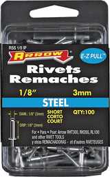 Arrow RSS1/8IP Pop Rivet, Short, 1/8 in Grip, 1/8 in L, Steel