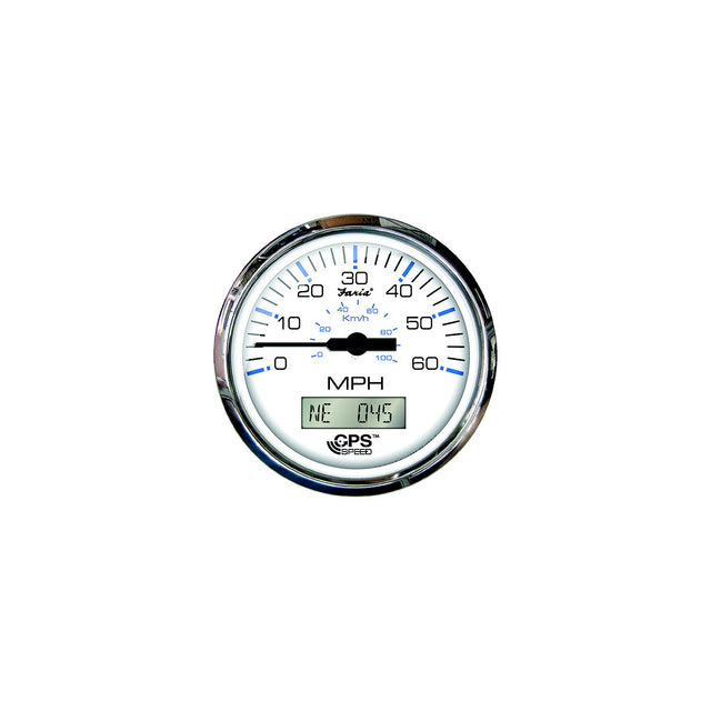 Faria 33826 Chesapeake SS White 4″ Gauge - 60 MPH GPS Speedometer With LCD, Compass