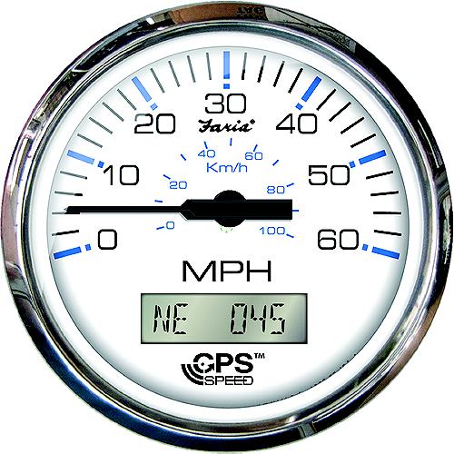 Faria 33829 Chesapeake SS White 4" Gauge - 80 MPH GPS Speedometer With LCD, Compass