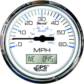 Faria 33829 Chesapeake SS White 4" Gauge - 80 MPH GPS Speedometer With LCD, Compass
