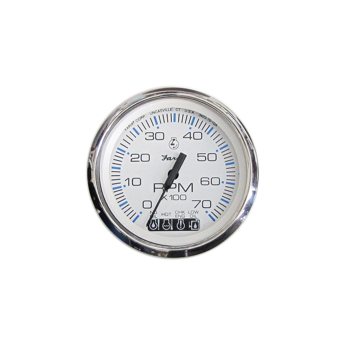 Faria Chesapeake SS White 4″ Gauge - Tach, 7000 RPM, w/OMC system check