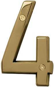 Hy-Ko Prestige Series BR-42PB/4 House Number, 2.938 in W x 6.875 in H Dimensions, Character: 4, 4 in H Character, Brass, Pack of 3