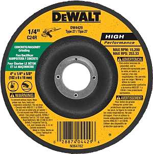 DEWALT DW4429 Grinding Wheel, 4 in Dia, 1/4 in Thick, 5/8 in Arbor, 24 Grit, Very Coarse, Silicone Carbide Abrasive