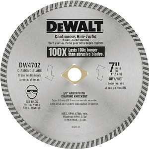 DEWALT DW4702 Circular Blade, 7 in Dia, 5/8 in Arbor, Diamond Cutting Edge, Continuous Rim