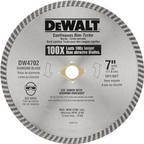 DEWALT DW4702 Circular Blade, 7 in Dia, 5/8 in Arbor, Diamond Cutting Edge, Continuous Rim