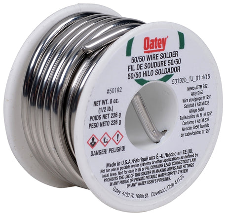 Oatey 50192 Leaded Wire Solder, 1/2 lb, Solid, Silver, 361 to 421 deg F Melting Point