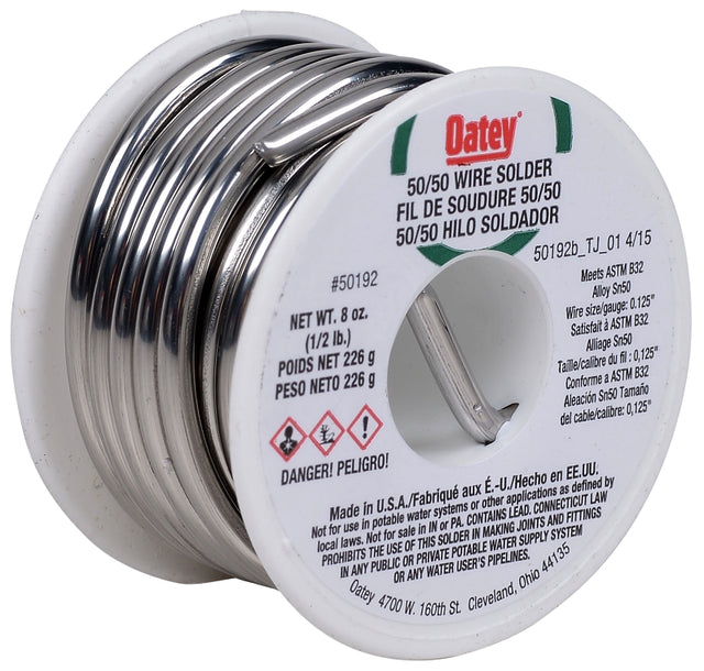 Oatey 50192 Leaded Wire Solder, 1/2 lb, Solid, Silver, 361 to 421 deg F Melting Point