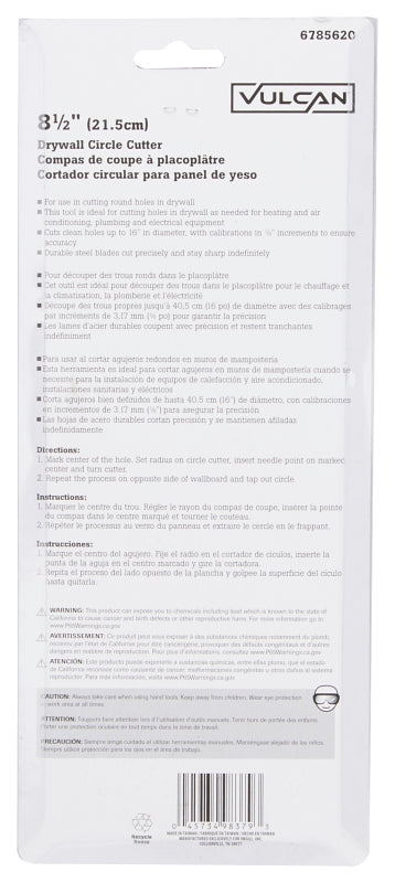 Vulcan 152503L Circle Cutter, Steel, Aluminum