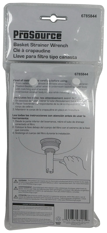 ProSource PMB-501-3L Basket Strainer Wrench, 1-1/4 in Head, 4 in L, Steel, Zinc Plated