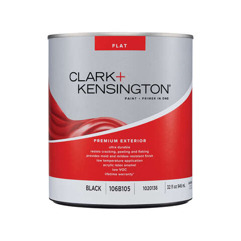 Clark+Kensington Flat Black House & Trim Paint & Primer Exterior 1 qt, Pack of 4