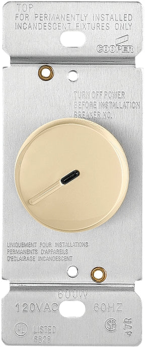 Eaton Wiring Devices RI06PL-V-K Rotary Dimmer, 120 V, 600 W, Halogen, Incandescent Lamp, White