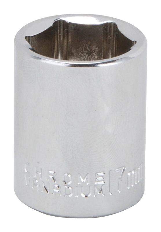 Vulcan MT649925 Drive Socket, 17 mm Socket, 3/8 in Drive, 6-Point, Chrome Vanadium Steel, Chrome