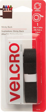 VELCRO Brand 90078 Hook and Loop Fastener, 3/4 in W, 18 in L, Nylon, Black, Rubber Adhesive