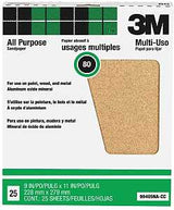 3M 99405 Sandpaper Sheet, Tan, 11 in L, 9 in W, Medium, 80 Grit, Aluminum Oxide Abrasive, Paper Backing