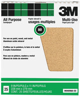 3M 99405 Sandpaper Sheet, Tan, 11 in L, 9 in W, Medium, 80 Grit, Aluminum Oxide Abrasive, Paper Backing