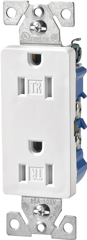 Eaton Wiring Devices TR1107W-BOX Duplex Receptacle, PVC, White, 2-Pole, 15 A, 125 V, Push-in, Side Wiring, NEMA: 5-15R